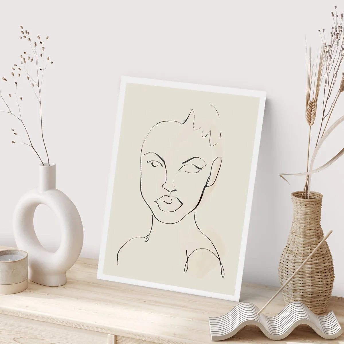 Affiche - Poster - Portrait de visage abstrait au trait - 50x70cm - Esquisse de la sensualité - Décoration murale moderne pour le salon et la chambre ARTTOR