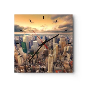 Horloge murale - Pendule murale - Panorama de la ville avec vue sur les gratte-ciels au coucher du soleil - 30x30cm - Métropole dorée - Décoration murale moderne pour le salon et la chambre ARTTOR