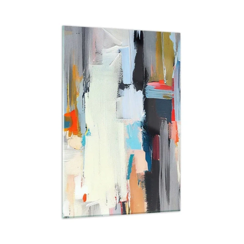 Impression sur verre - Image sur verre - Abstraction colorée avec des coups de pinceau dynamiques - 80x120cm - Y a-t-il une méthode ? - Décoration murale moderne pour le salon et la chambre ARTTOR