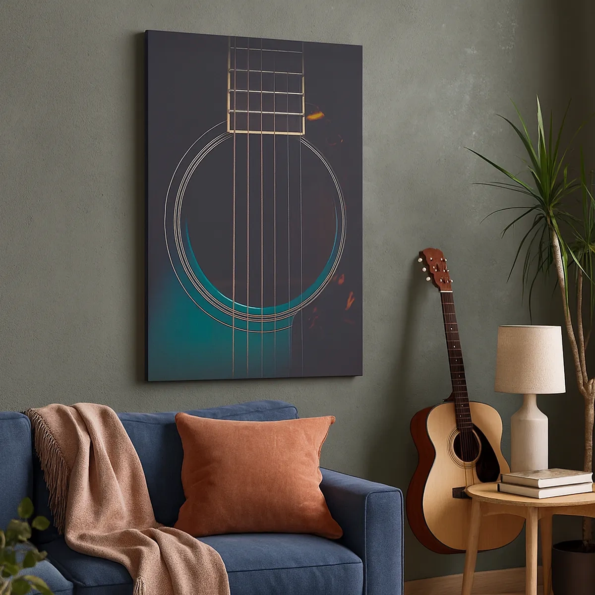 Impression sur toile - Image sur toile - Guitare acoustique dans une lumière sombre et élégante - 50x70cm - Le calme avant la tempête - Décoration murale moderne pour le salon et la chambre ARTTOR