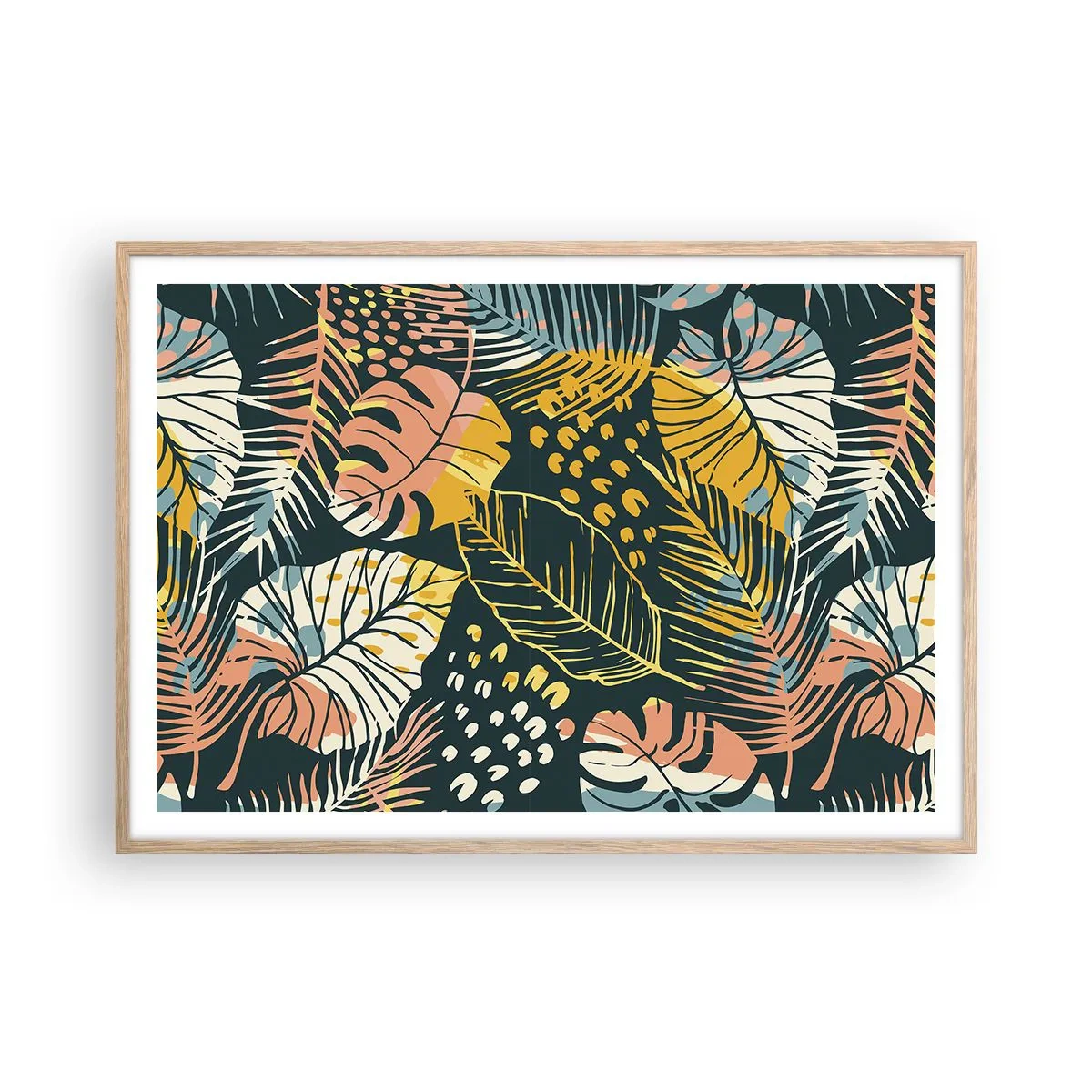 Affiche dans un chêne clair - Poster - Fantaisie feuillue - 100x70 cm