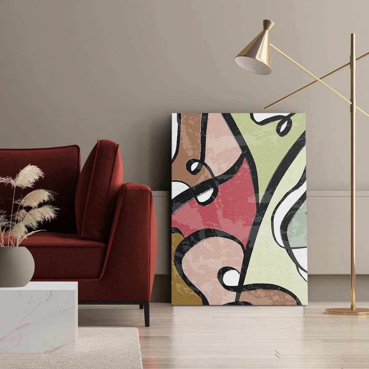 Impression sur toile - Image sur toile - Formes abstraites colorées avec des lignes noires - 70x100cm - Pirouettes parmi les couleurs - Décoration murale moderne pour le salon et la chambre ARTTOR