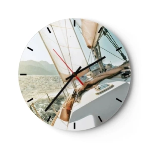 Horloge murale - Pendule murale - Un voilier naviguant dans une mer agitée par une journée ensoleillée - 30x30cm - Toutes voiles dehors - Décoration murale moderne pour le salon, la cuisine et la chambre ARTTOR