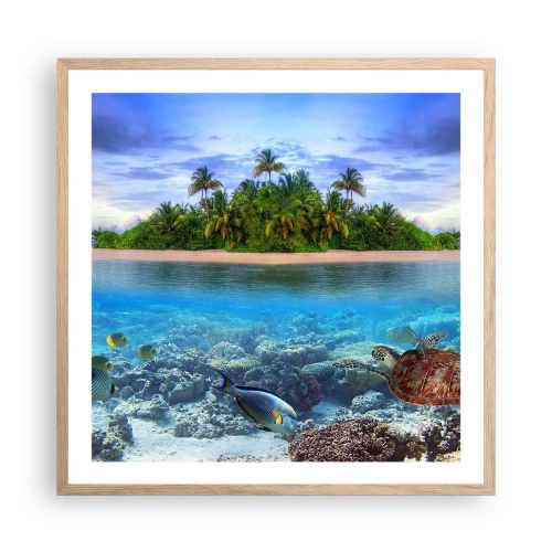 Affiche dans un chêne clair - Poster - L'île céleste vous invite - 60x60 cm