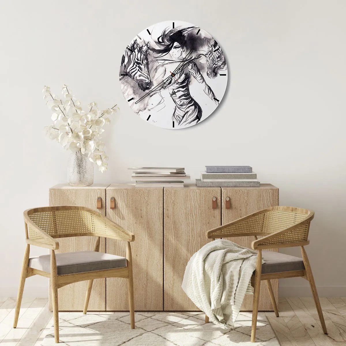 Horloge murale - Pendule murale - Une femme dans une forme artistique dansant avec deux personnes rassemblées - 30x30cm - Danse avec les zèbres - Décoration murale moderne pour le salon, la cuisine et la chambre ARTTOR