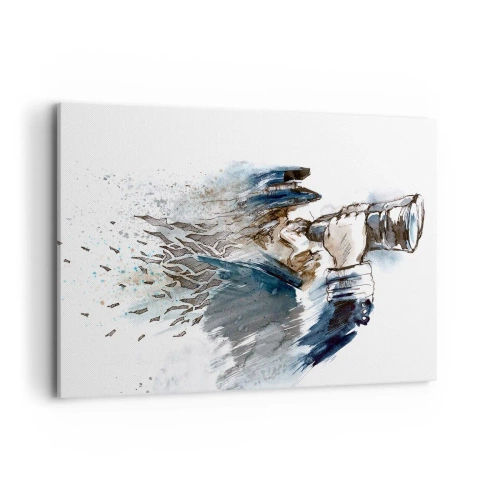 Impression sur toile - Image sur toile - Un capitaine avec des jumelles dans une scène d'aquarelle dynamique - 100x70cm - Dix sur l'échelle de Beaufort ! - Décoration murale moderne pour le salon et la chambre ARTTOR