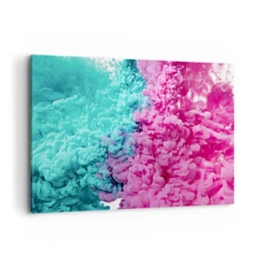 Impression sur toile - Image sur toile - Vagues colorées de turquoise et de rose dans une forme abstraite - 120x80cm - Rencontre finale - Décoration murale moderne pour le salon et la chambre ARTTOR