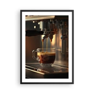 Affiche dans un cadre noir - Poster - Une machine à café versant de l'espresso dans une tasse - 50x70cm - Un mélange sensuel - Décoration murale moderne pour le salon et la chambre ARTTOR