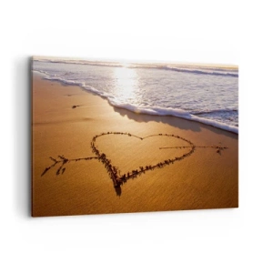 Impression sur toile - Image sur toile - Un cœur fait de sable sur la plage au coucher du soleil - 120x80cm - Confession de vacances - Décoration murale moderne pour le salon et la chambre ARTTOR