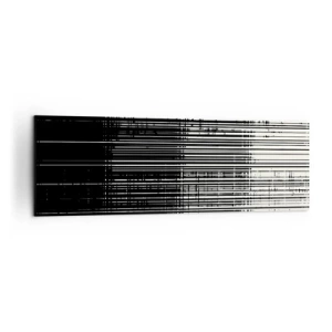 Impression sur toile - Image sur toile - Composition abstraite de lignes en noir et blanc contrastés - 160x50cm - Ondes et vibrations - Décoration murale moderne pour le salon et la chambre ARTTOR