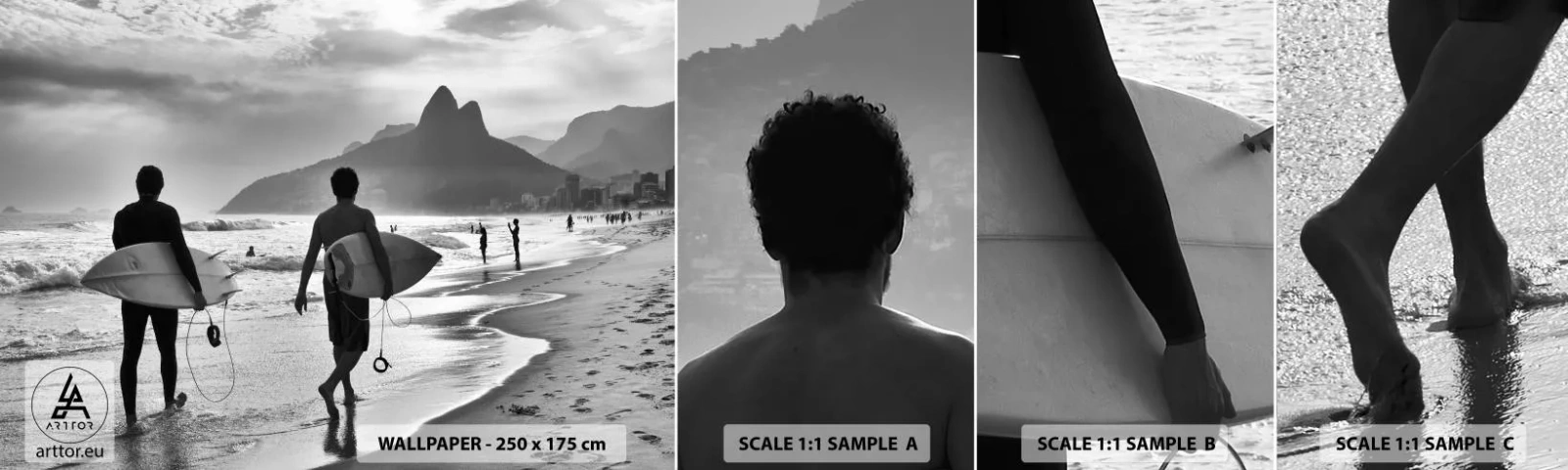 Échantillon de Papier Peint Autocollant Deluxe Sticker - Samba sur une vague - Surfeur, Brésil, Mer - 100x30 cm