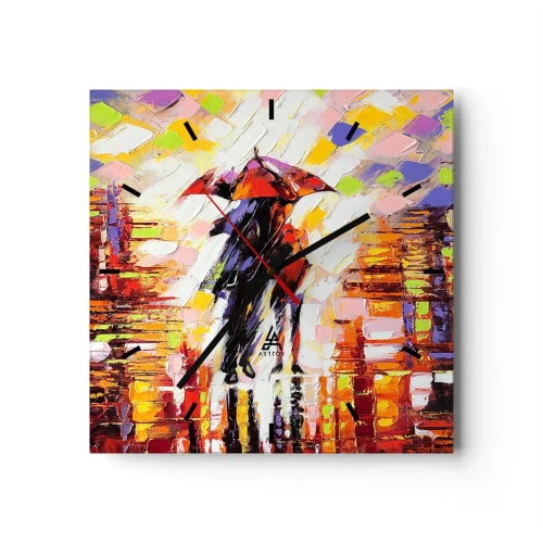 Horloge murale - Pendule murale - Une scène abstraite d'une promenade sous un parapluie par une nuit pluvieuse. - 30x30cm - Ensemble à travers la nuit et la pluie - Décoration murale moderne pour le salon et la chambre ARTTOR