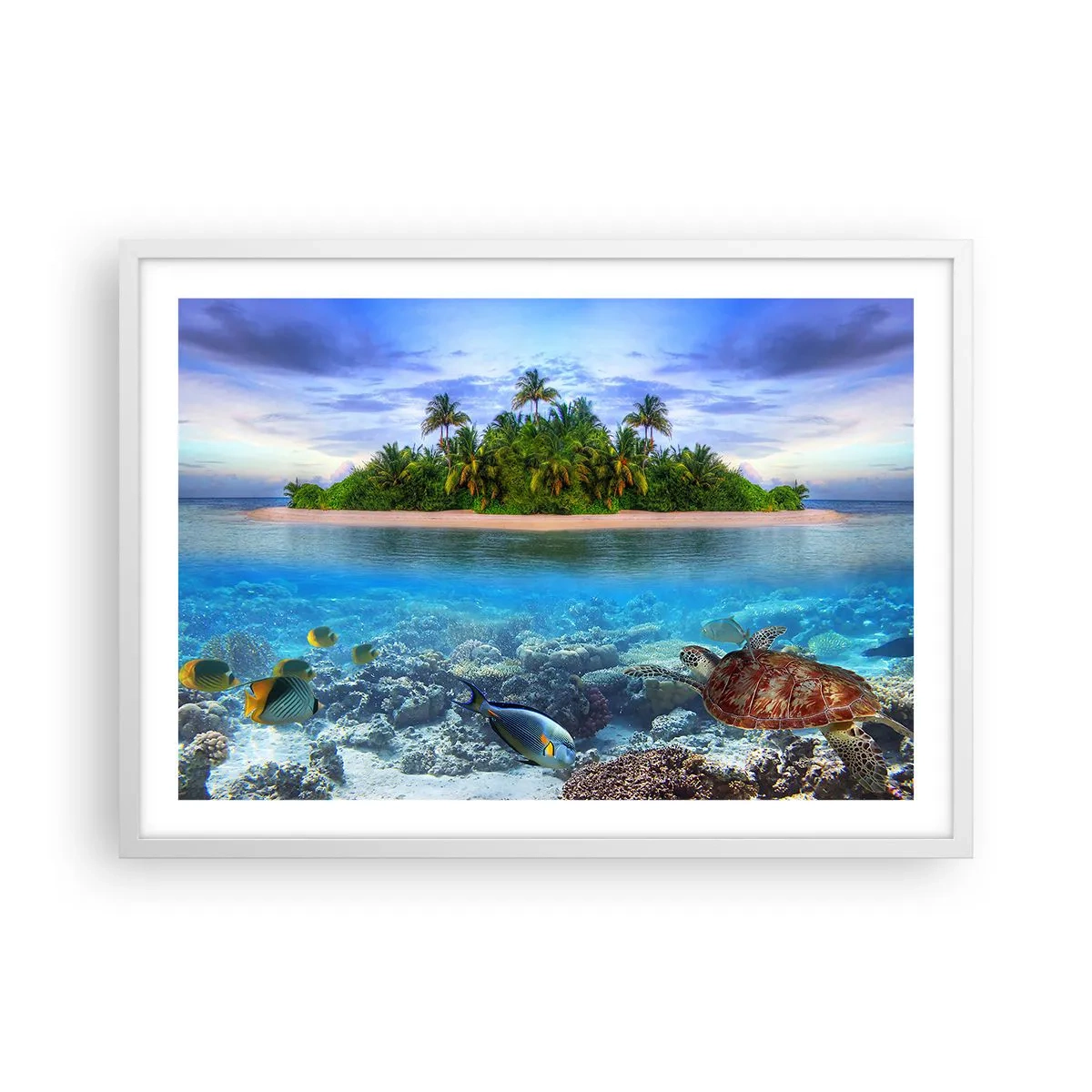 Affiche dans un cadre blanc - Poster - L'île céleste vous invite - 70x50 cm