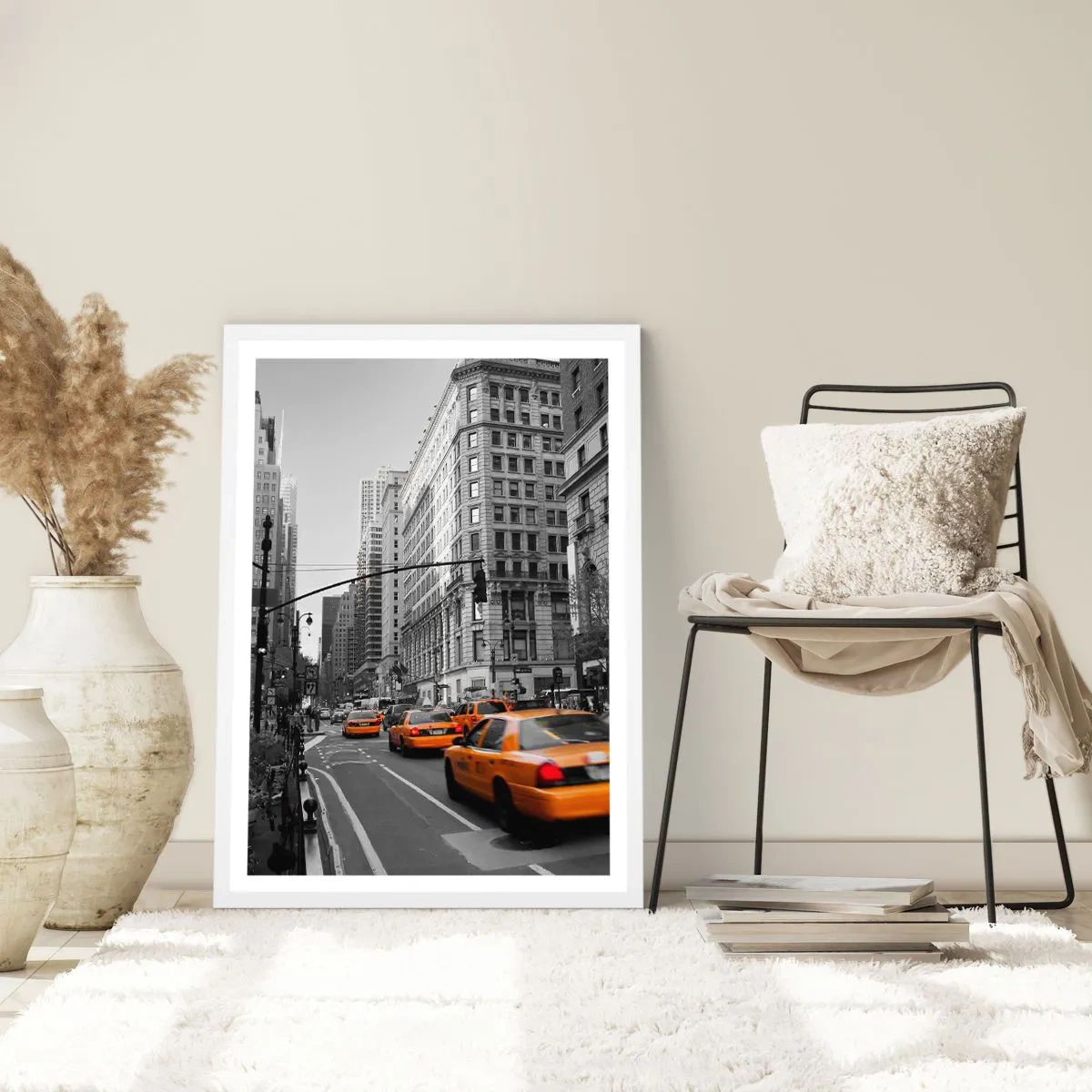 Affiche dans un cadre blanc - Poster - Soleil des grandes villes - 50x70 cm