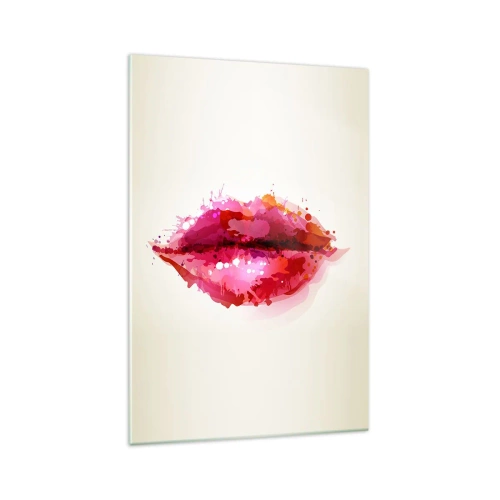 Impression sur verre - Image sur verre - Motif abstrait de lèvres dans des tons de rose et de rouge - 70x100cm - Une nuance de rouge rougeâtre - Décoration murale moderne pour le salon et la chambre ARTTOR