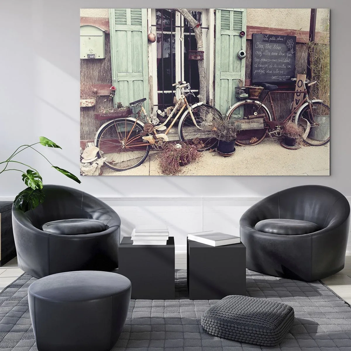 Impression sur verre - Image sur verre - Paysage provincial avec des vélos - 70x50cm - Que la province vive - Décoration murale moderne pour le salon et la chambre ARTTOR