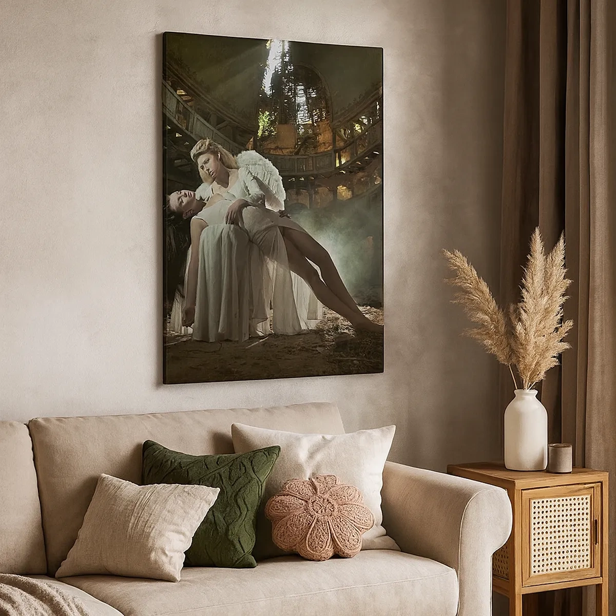 Impression sur toile - Image sur toile - Deux personnages en ruines avec un jeu de lumière - 50x70cm - L'esprit du théâtre ancien - Décoration murale moderne pour le salon et la chambre ARTTOR