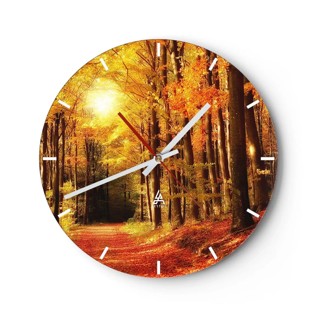 Horloge murale - Pendule murale - Forêt d'automne avec des rayons de soleil chauds - 30x30cm - Automne doré sur une route forestière - Décoration murale moderne pour le salon, la cuisine et la chambre ARTTOR
