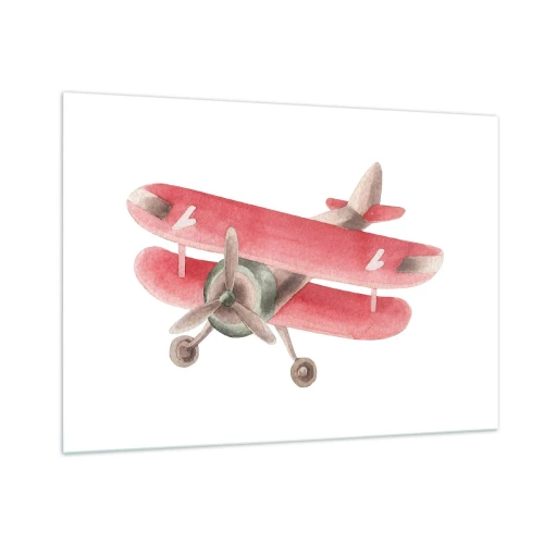 Impression sur verre - Image sur verre - Biplan de style rétro dans des tons rouges - 100x70cm - Prêt pour les hauts vols - Décoration murale moderne pour le salon et la chambre ARTTOR