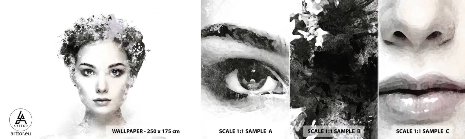 Échantillon de Papier Peint Autocollant Deluxe Sticker - Un portrait extrêmement stylé - Visage de femme, Femme, Abstraction - 100x30 cm