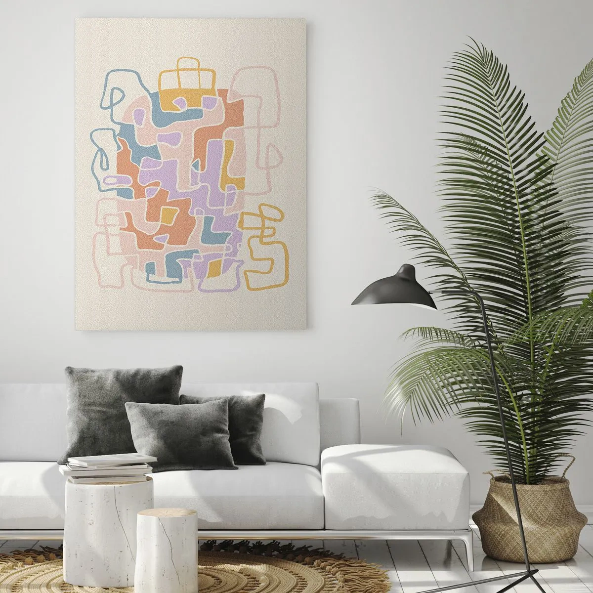 Impression sur verre - Image sur verre - Lignes abstraites pastel créant des motifs géométriques - 80x120cm - Labyrinthe – une aventure joyeuse - Décoration murale moderne pour le salon et la chambre ARTTOR