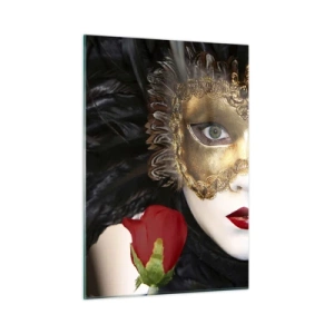 Impression sur verre - Image sur verre - Masque de carnaval avec une rose rouge - 50x70cm - Parce que la vie est un grand bal - Décoration murale moderne pour le salon et la chambre ARTTOR