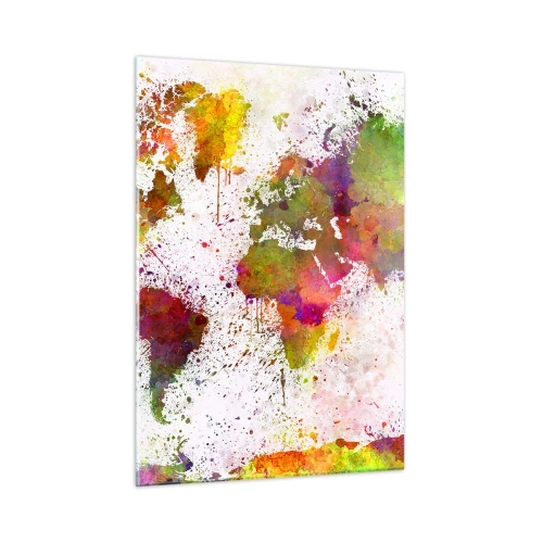 Impression sur verre - Image sur verre - Carte du monde de style artistique avec des touches de peinture colorées - 50x70cm - D'une certaine manière ça s'est passé de la même façon - Décoration murale moderne pour le salon et la chambre ARTTOR