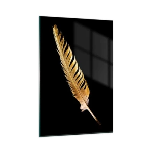 Impression sur verre - Image sur verre - Plume dorée sur fond noir - 80x120cm - Sans porte-plume - Décoration murale moderne pour le salon et la chambre ARTTOR