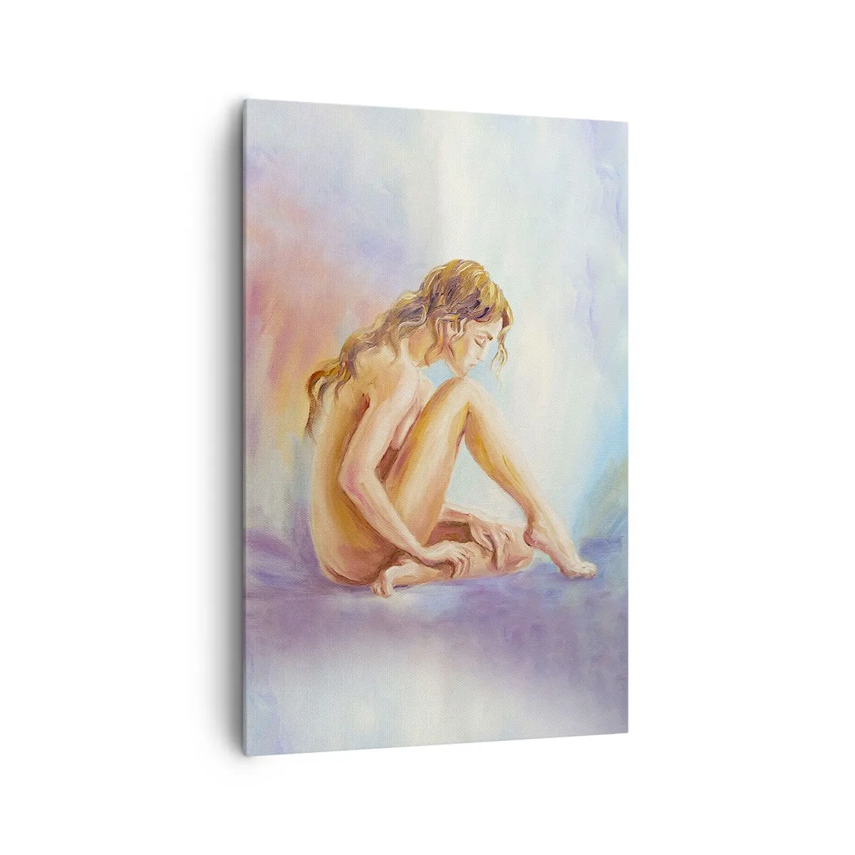 Impression sur toile - Image sur toile - Une délicate figure de femme sur un fond pastel - 80x120cm - Acte de jeunesse - Décoration murale moderne pour le salon et la chambre ARTTOR