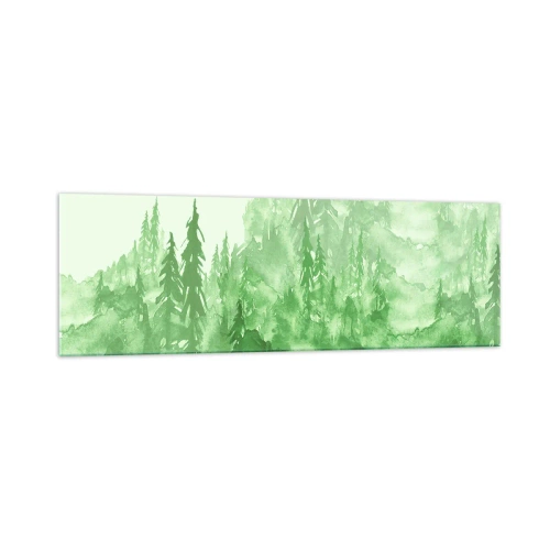 Impression sur verre - Image sur verre - Forêt verte dans un style aquarelle sur un fond clair - 160x50cm - Flou de brouillard vert - Décoration murale moderne pour le salon et la chambre ARTTOR