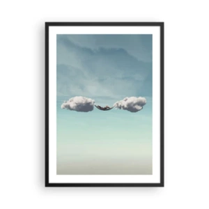 Affiche dans un cadre noir - Poster - Un hamac suspendu entre deux nuages contre le ciel - 50x70cm - Instant de bonheur - Décoration murale moderne pour le salon et la chambre ARTTOR