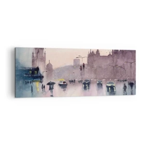 Impression sur toile - Image sur toile - Une rue de la ville au crépuscule dans un style aquarelle - 140x50cm - Dans une brume pluvieuse - Décoration murale moderne pour le salon et la chambre ARTTOR
