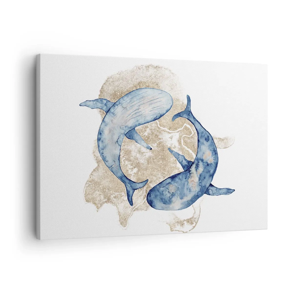 Impression sur toile - Image sur toile - Baleines bleues abstraites sur fond clair - 70x50cm - Amis ou amoureux? - Décoration murale moderne pour le salon et la chambre ARTTOR