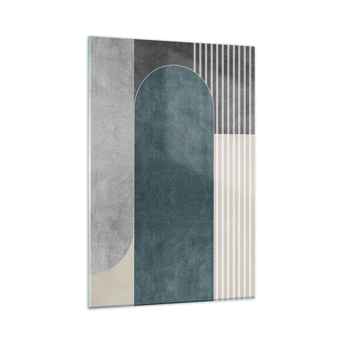 Impression sur verre - Image sur verre - Abstraction géométrique dans les tons de gris et de vert - 80x120cm - Composition de niveaux - Décoration murale moderne pour le salon et la chambre ARTTOR