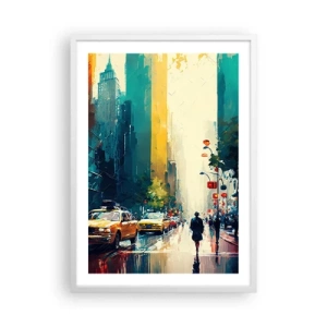 Affiche dans un cadre blanc - Poster - New York – ici même la pluie est colorée - 50x70 cm