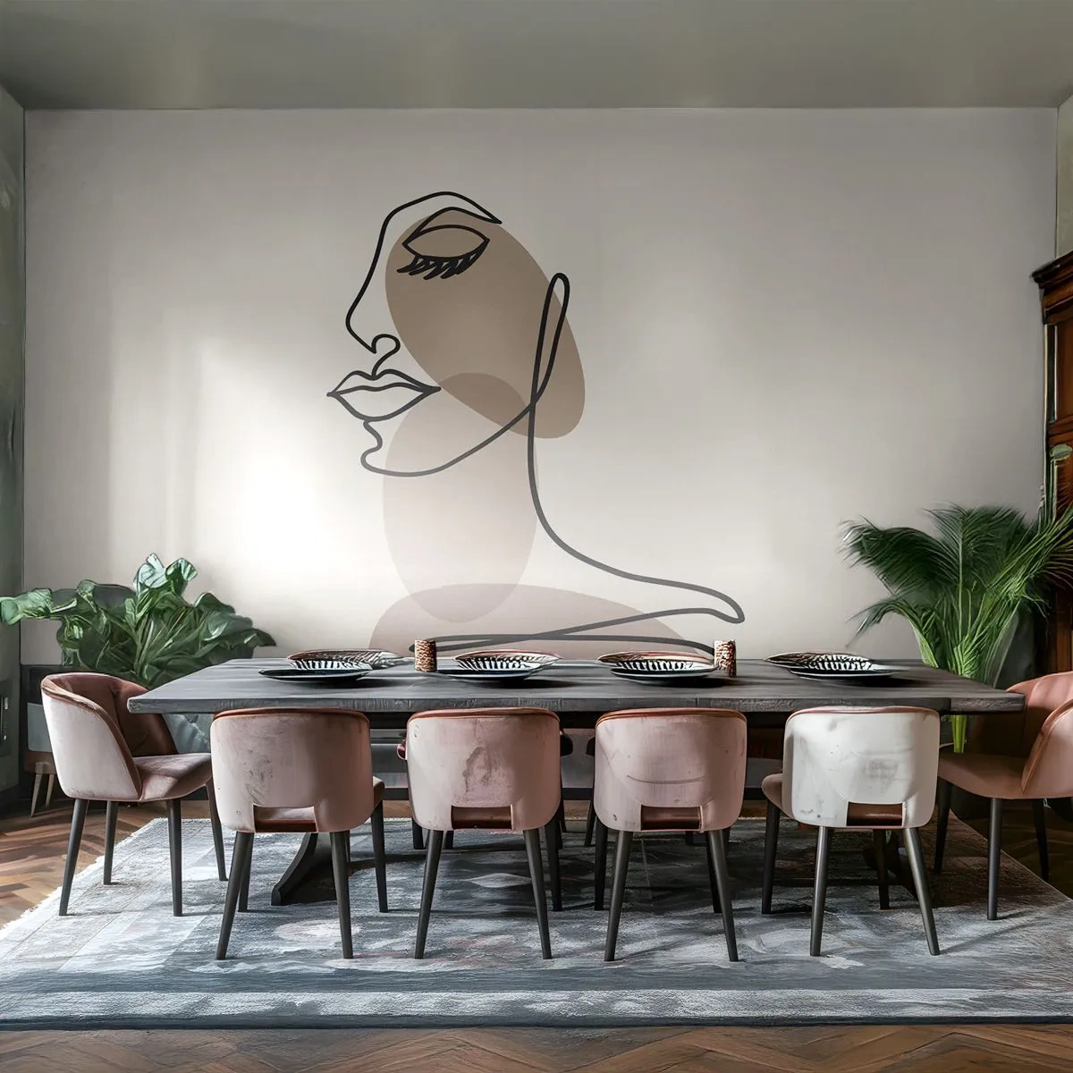 Papier Peint Autocollant Deluxe Sticker - Une certaine ligne de beauté - Abstraction, Visage de femme, Graphique - 250x175 cm