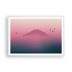 Affiche dans un cadre blanc - Poster - Des pèlerins au dessus des nuages - 100x70 cm