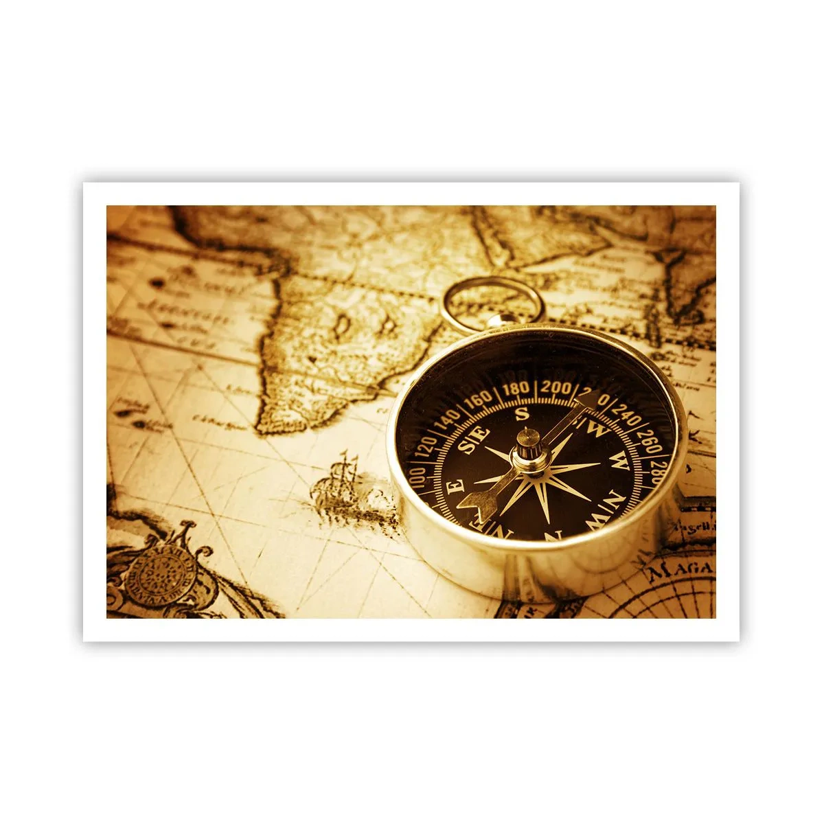 Affiche - Poster - Une boussole antique sur fond d'une vieille carte du monde - 100x70cm - Est ou ouest? - Décoration murale moderne pour le salon et la chambre ARTTOR