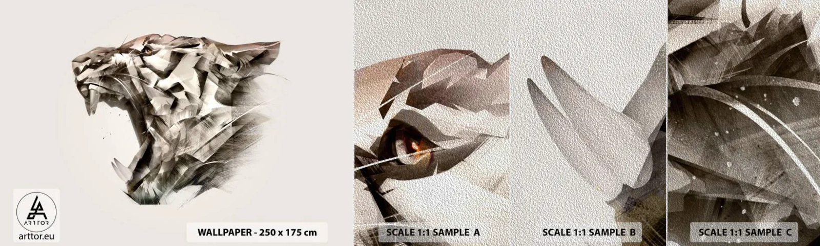 Échantillon de Papier Peint Premium Sand - Vous savez déjà qui est en charge - Abstraction, Tigre, Animaux - 100x30 cm