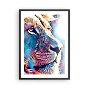 Affiche dans un cadre noir - Poster - Un portrait coloré d'un lion dans un style artistique aux couleurs intenses. - 50x70cm - L'intelligence de la nature - Décoration murale moderne pour le salon et la chambre ARTTOR