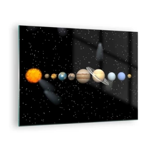 Impression sur verre - Image sur verre - Le système solaire sur fond d'étoiles dans l'espace - 70x50cm - Et les planètes sont folles, sont folles... - Décoration murale moderne pour le salon et la chambre ARTTOR