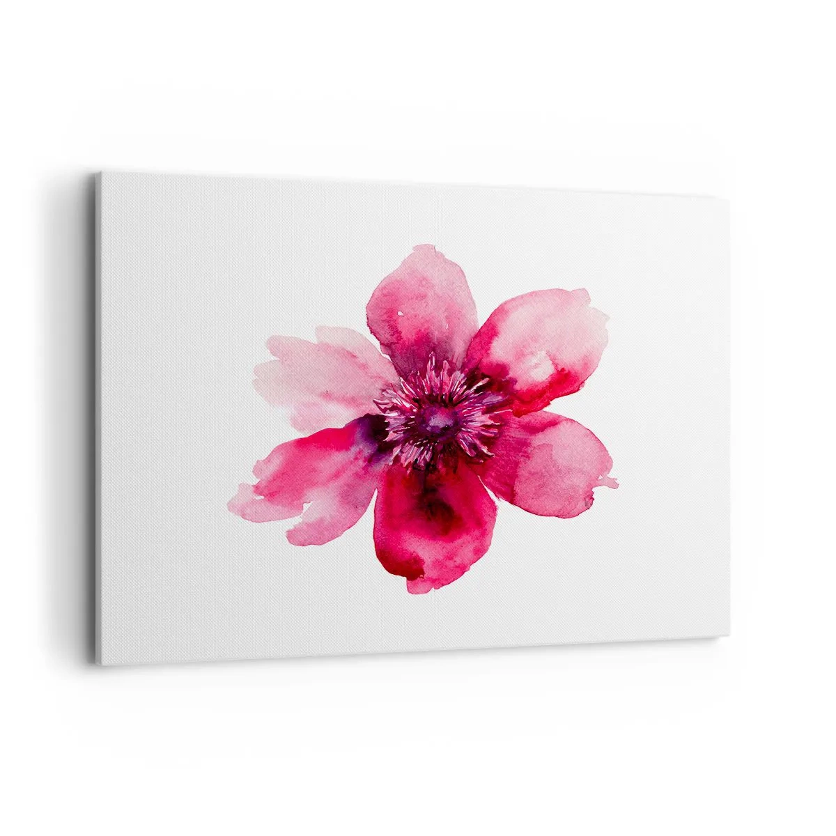 Impression sur toile - Image sur toile - Fleur rose dans un style aquarelle sur fond blanc - 100x70cm - Un baiser parfumé au carmin - Décoration murale moderne pour le salon et la chambre ARTTOR