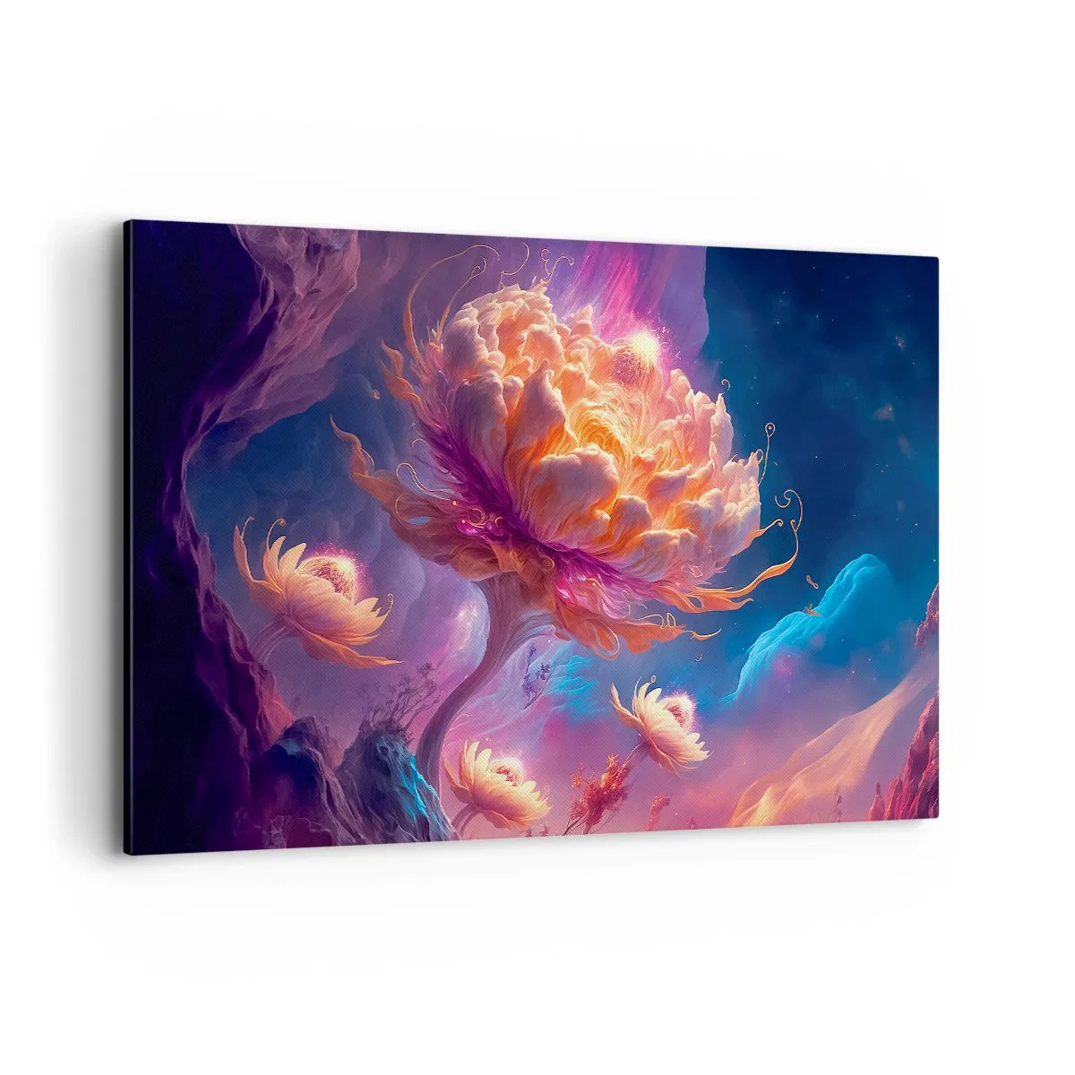 Impression sur toile - Image sur toile - Fleurs fantastiques dans un paysage cosmique - 120x80cm - Un autre monde - Décoration murale moderne pour le salon et la chambre ARTTOR