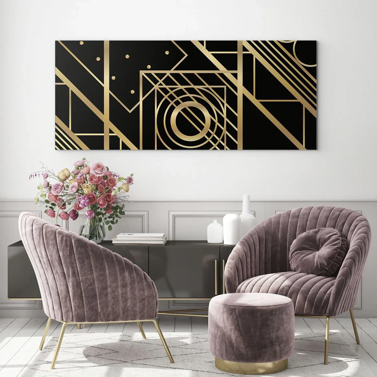 Impression sur verre - Image sur verre - Géométrie en or - 100x40 cm