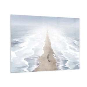 Impression sur verre - Image sur verre - Une silhouette marchant seule vers l'horizon parmi les vagues - 70x50cm - Un brillant avenir - Décoration murale moderne pour le salon et la chambre ARTTOR