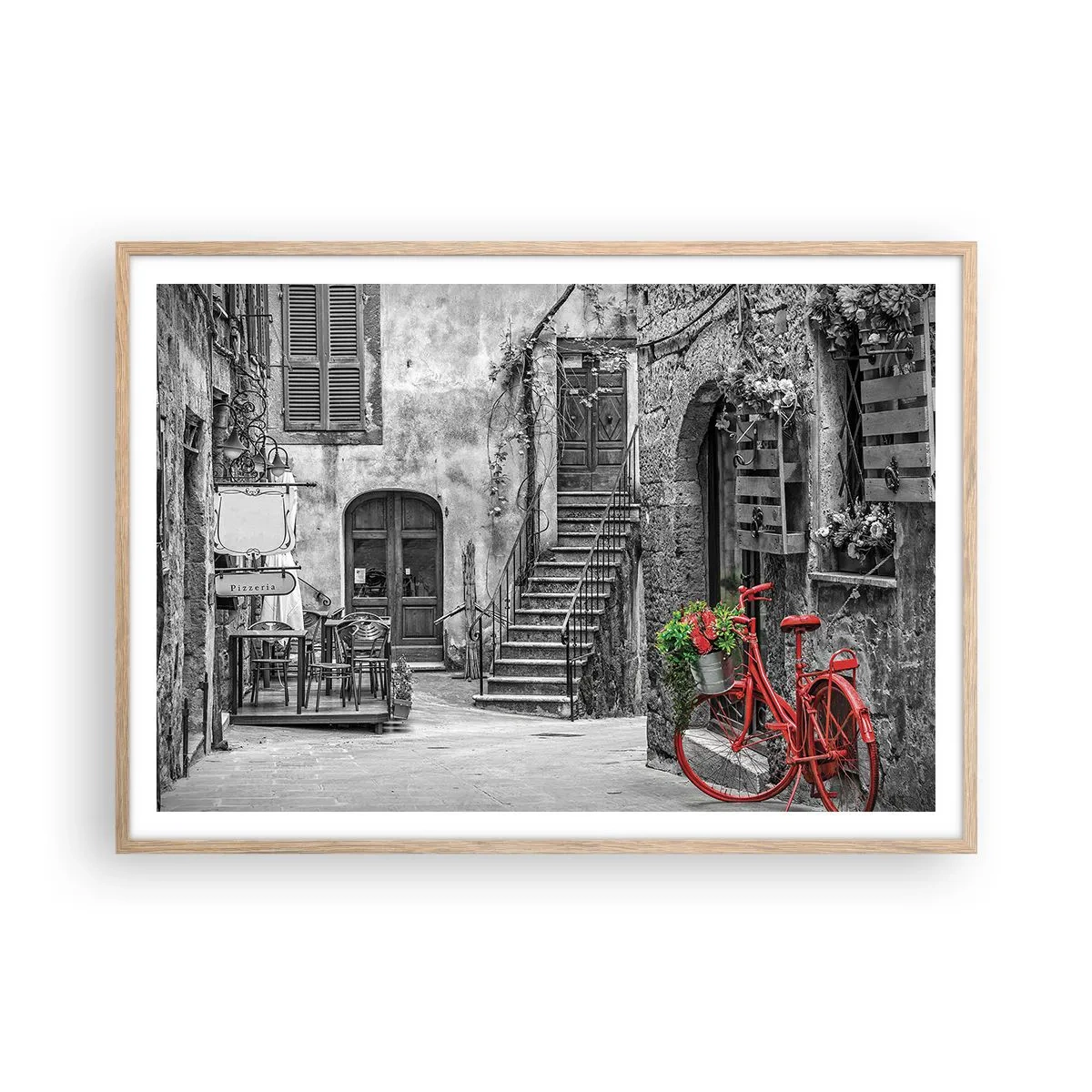 Affiche dans un chêne clair - Poster - Ruelle toscane - 100x70 cm