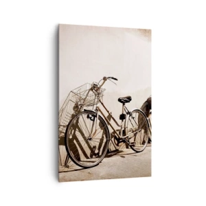 Impression sur toile - Image sur toile - Deux vélos appuyés contre un vieux mur de style rétro - 80x120cm - Le charme inoubliable du passé - Décoration murale moderne pour le salon et la chambre ARTTOR