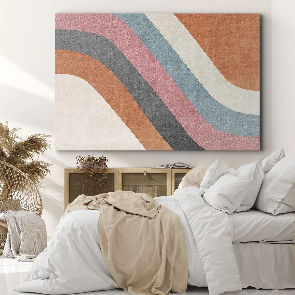 Impression sur toile - Image sur toile - Rayures rétro colorées - 100x70cm - Composition diagonale – mouvement - Décoration murale moderne pour le salon et la chambre ARTTOR