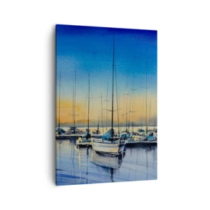 Impression sur toile - Image sur toile - Port de plaisance au coucher du soleil avec reflets sur l'eau - 50x70cm - Fin d'une belle journée - Décoration murale moderne pour le salon et la chambre ARTTOR