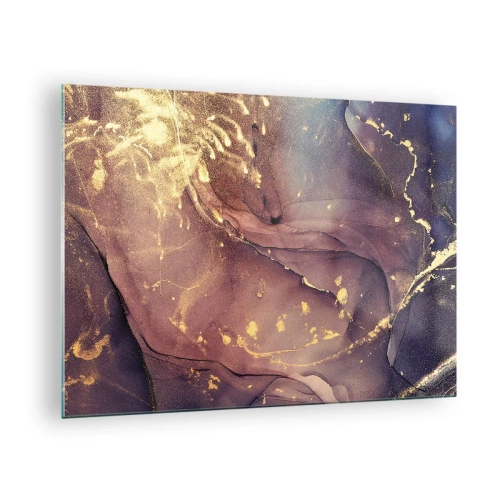 Impression sur verre - Image sur verre - Une composition abstraite avec des taches et une structure violettes et dorées. - 70x50cm - Matière et esprit - Décoration murale moderne pour le salon et la chambre ARTTOR